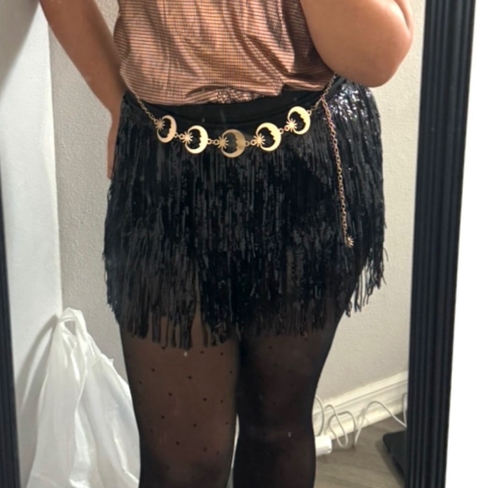 Black Sequin Mini Skirt with Built In Shorts SHEIN Size 2XL - Picture 2 of 3